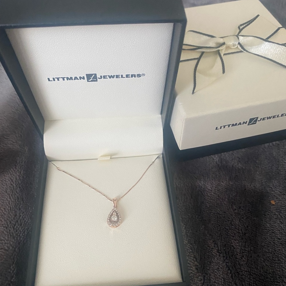 Littman jewelers rose gold teardrop diamond pendant necklace
